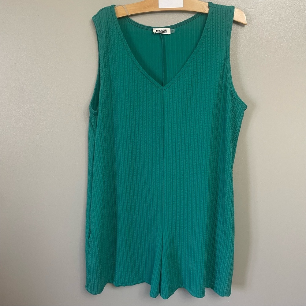 BLUMIN 3XL green ribbed v-neck romper shorts sleeveless beach vacation comfy
